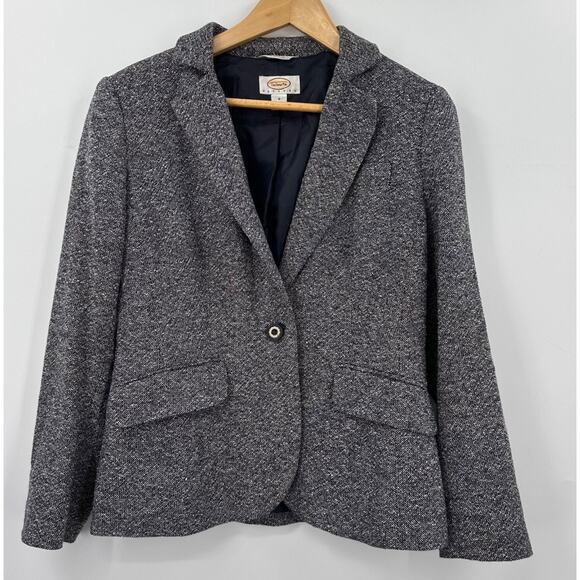 Talbots Tweed Silk Blend Blazer Jacket Womens Size 6P PETITES Navy Blue White - Picture 1 of 11